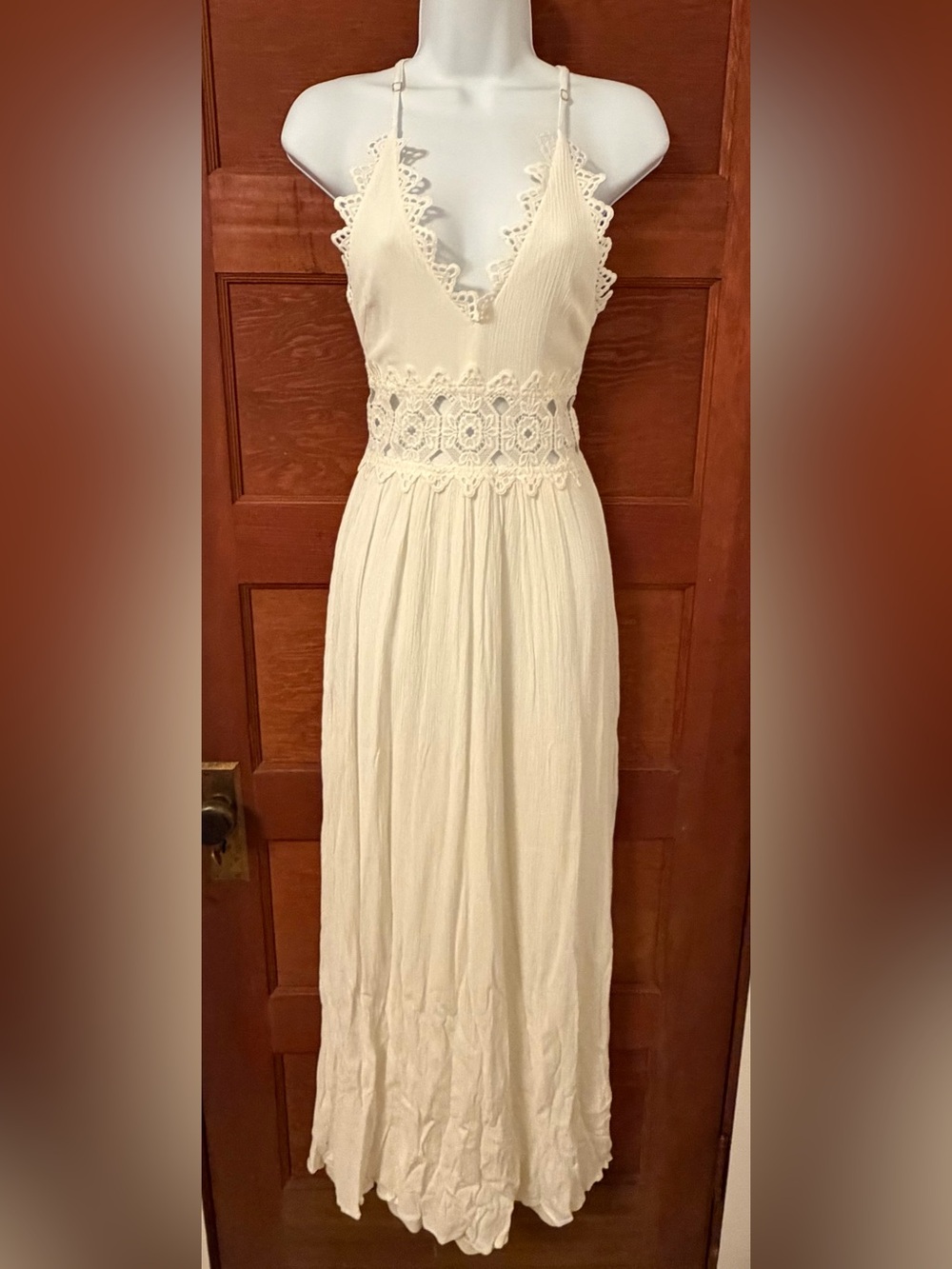 Lulu's Ivory Crochet-Like Lace Waist Maxi Dress